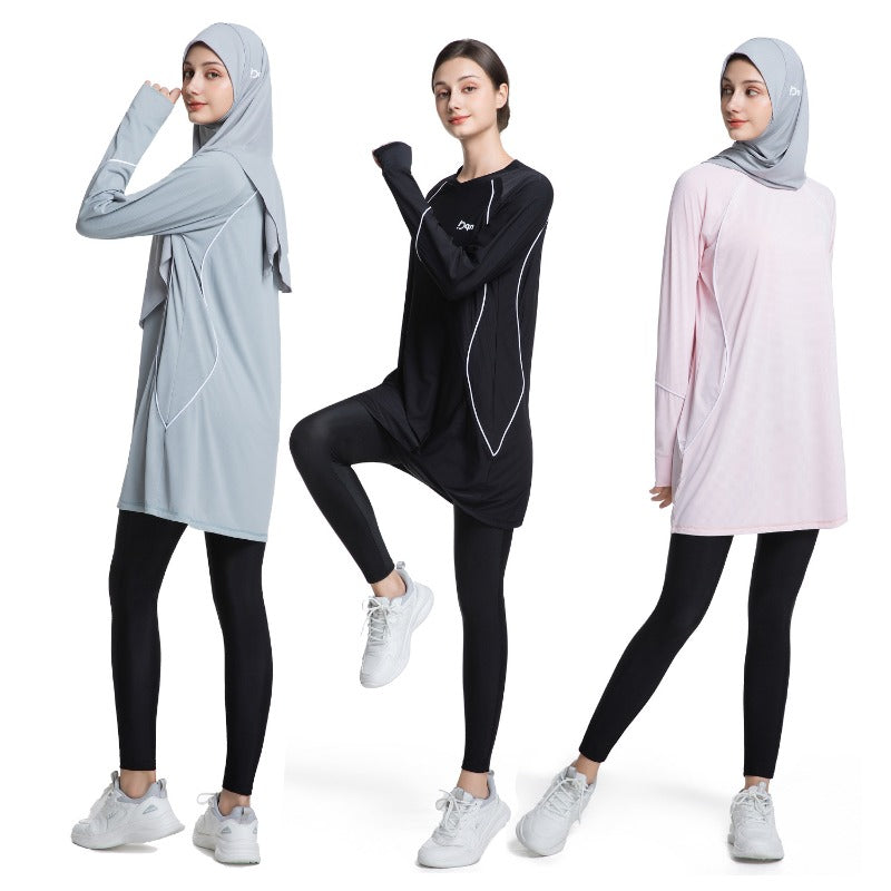 Women's Quick Dry Long Sleeve Modest Workout Top | Polyester Athletic Yoga Tunic with Simple Lines(MS114)