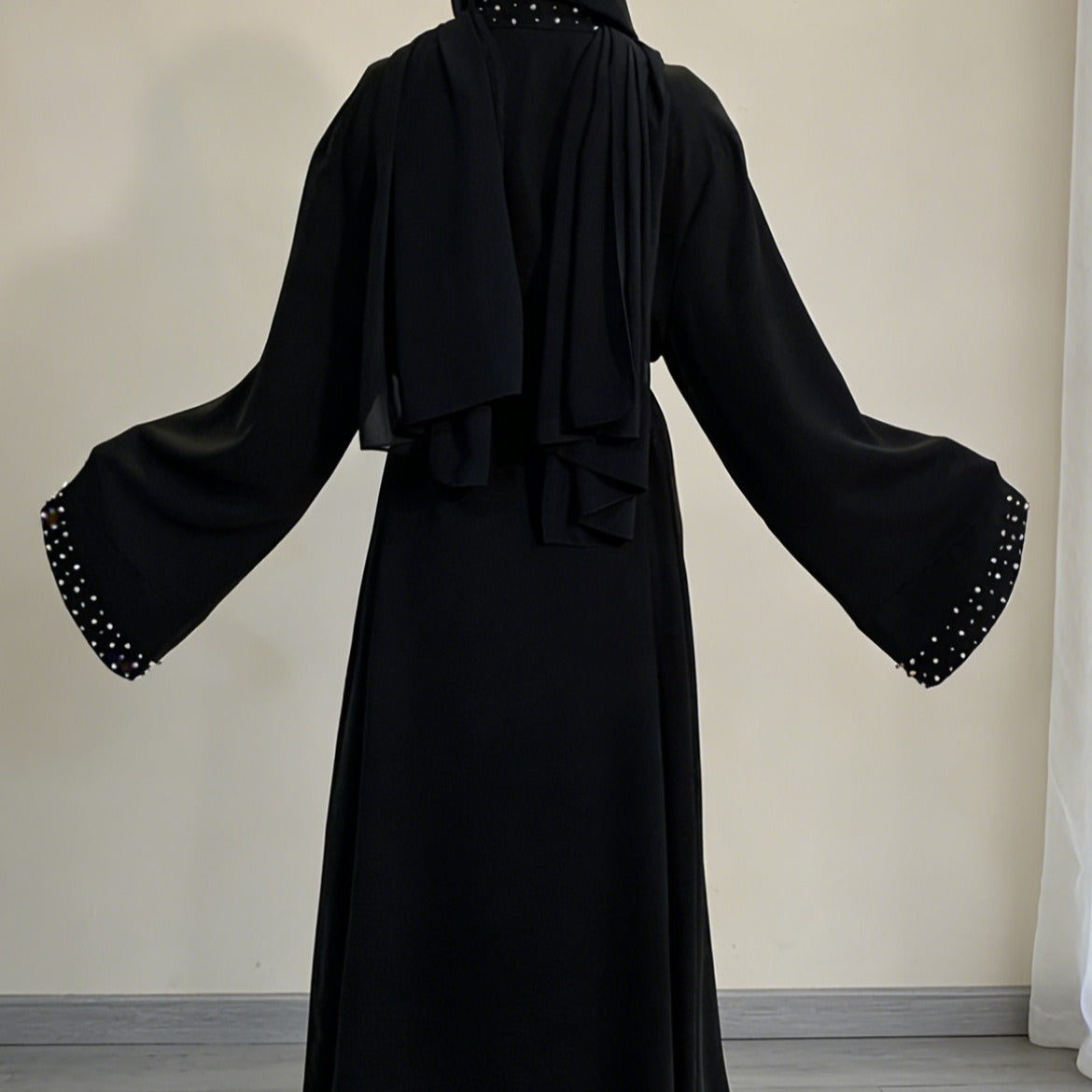 Metal Stud Trim Open-Front Abaya(MOA274)