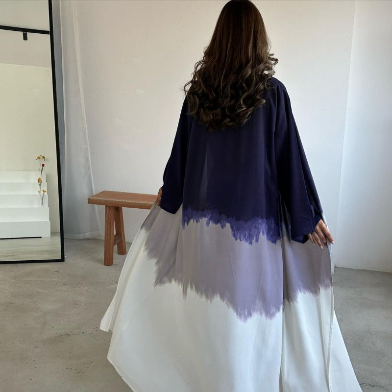 Tie-Dye Cape Cardigan Dress Abaya | Gradient Open Front Kimono Cover(MOA221)