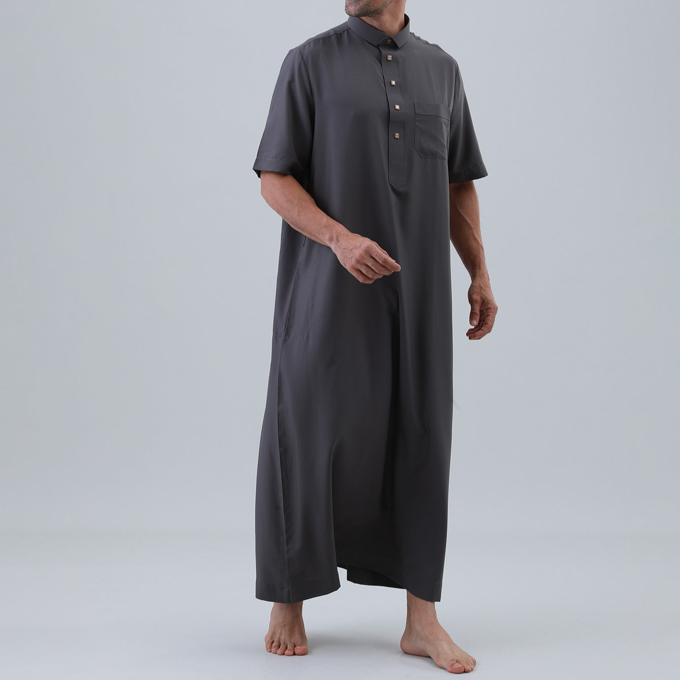 Men's Solid Color Thobe with Button Placket(MT038)