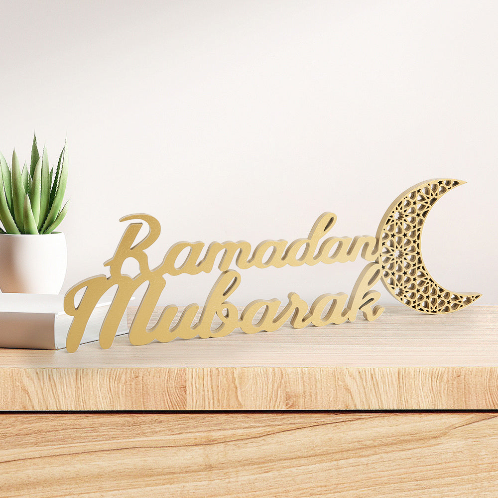 Ramadan Mubarak Wooden Craft Ornament Festive Tabletop Decor (MAC392)