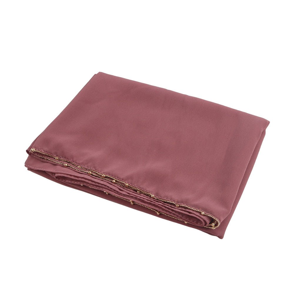 Elegance Solid Color Chiffon Hijab with Metallic Chain Trim (MH138) - Mariam's Collection