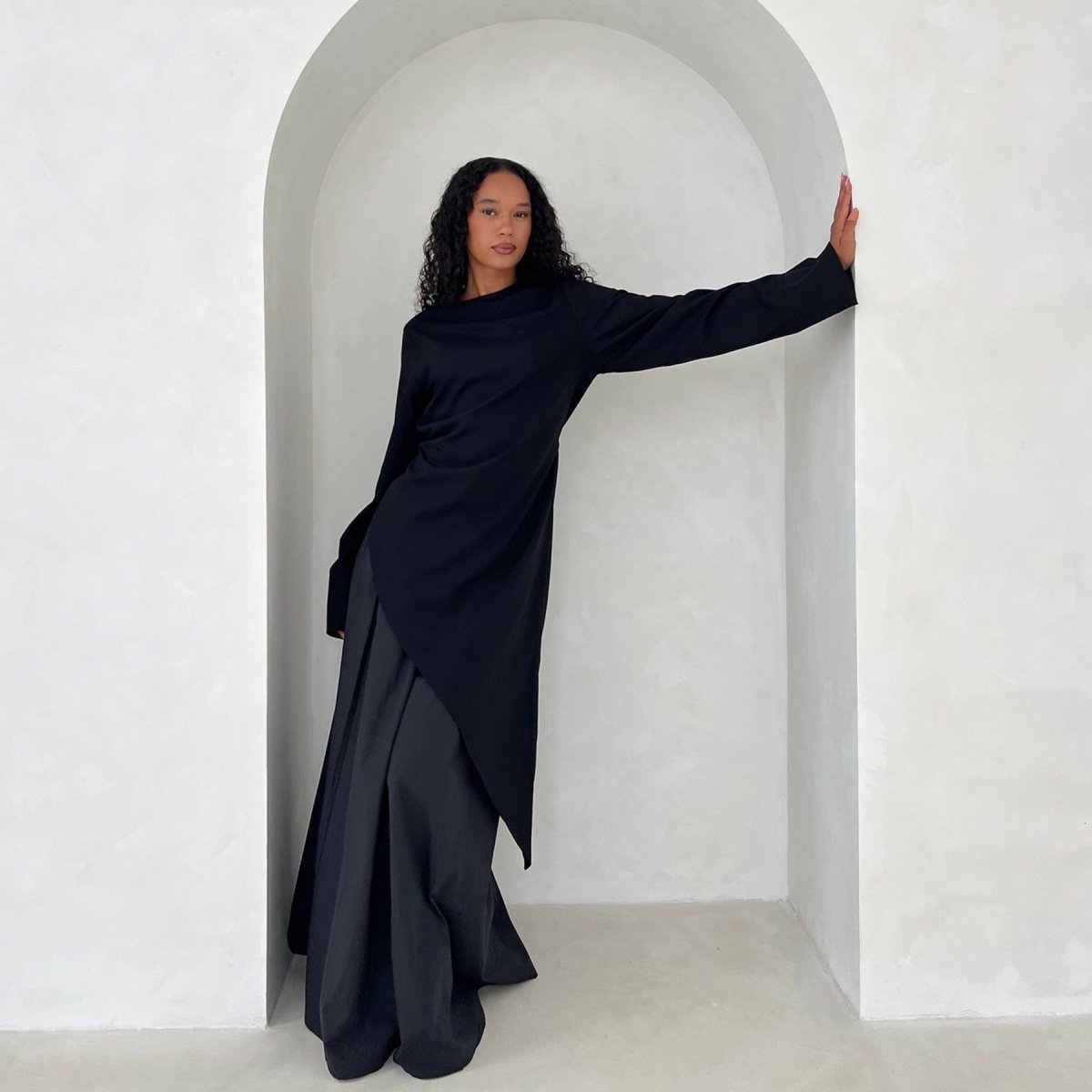 Elegant Asymmetric Top & Maxi Skirt Set | Cotton Linen Two - Piece Outfit(MS184) - Mariam's Collection