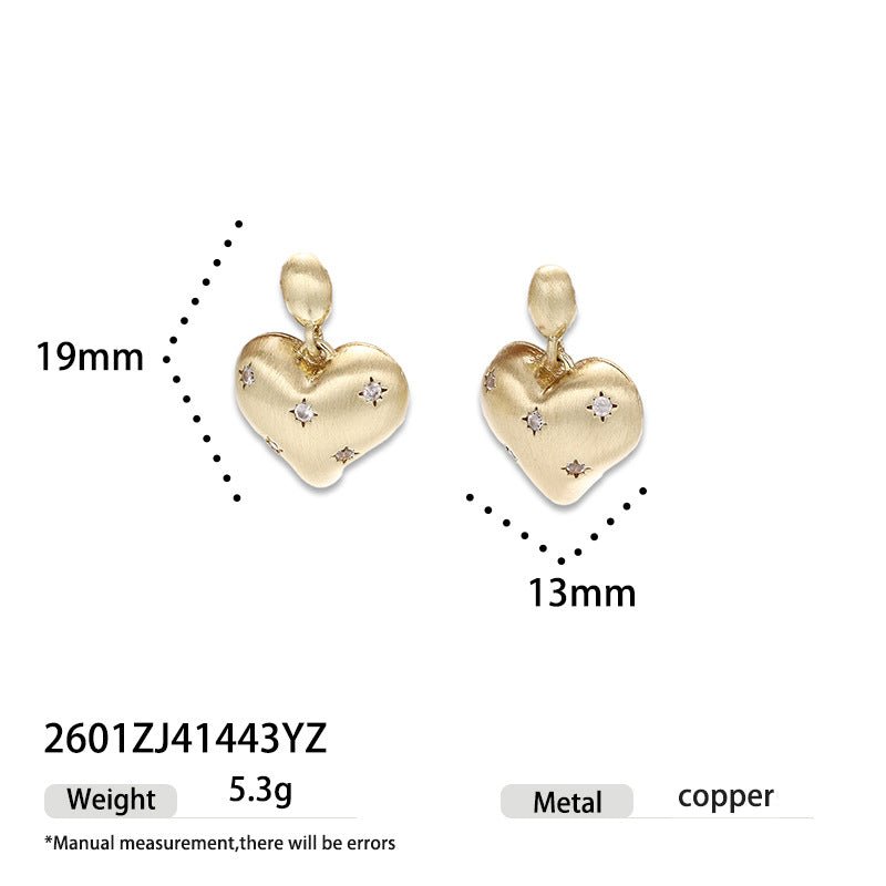 Elegant Brushed Heart Stud Earrings（MAC460） - Mariam's Collection