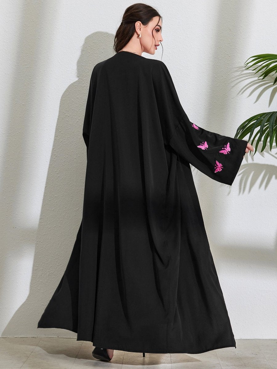 Elegant Butterfly Embroidery Open Abaya (MOA118) - Mariam's Collection