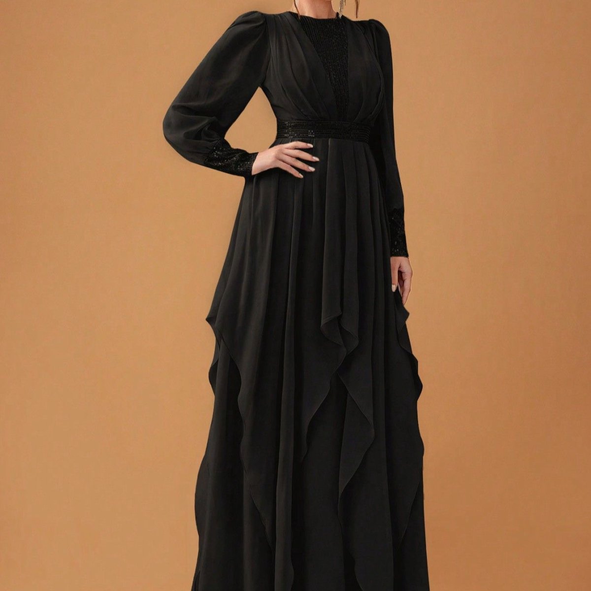 Elegant Chiffon Abaya with Draped Skirt (MS291) - Mariam's Collection