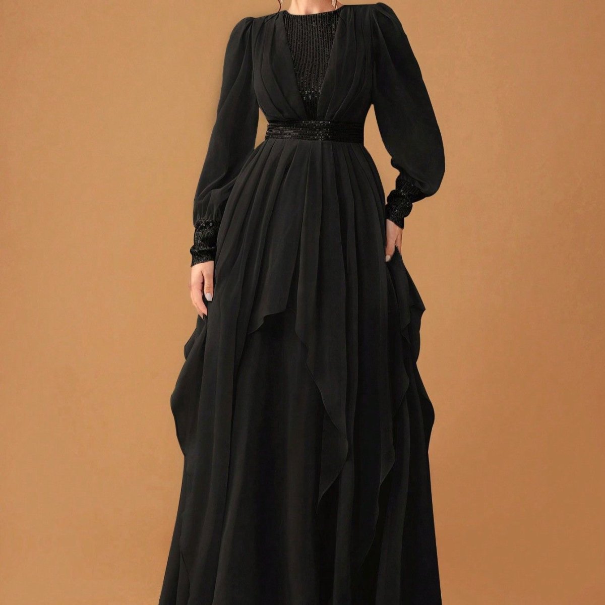 Elegant Chiffon Abaya with Draped Skirt (MS291) - Mariam's Collection