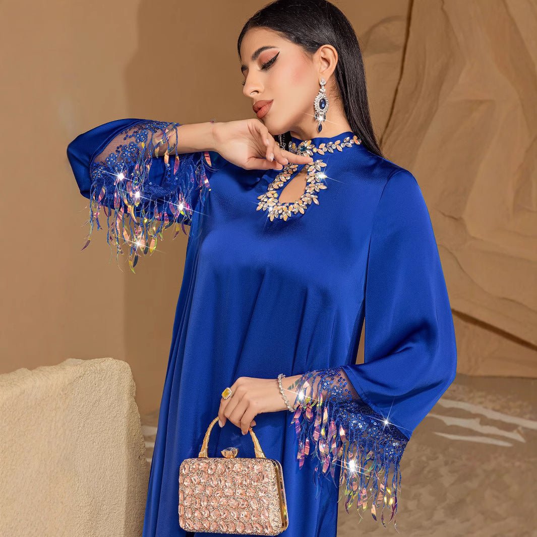 Elegant Blue Abaya Long Dress | Blue Gradient Fringed Abaya  (MA184)