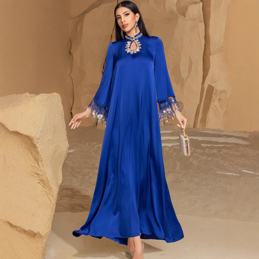 Elegant Blue Abaya Long Dress | Blue Gradient Fringed Abaya  (MA184)