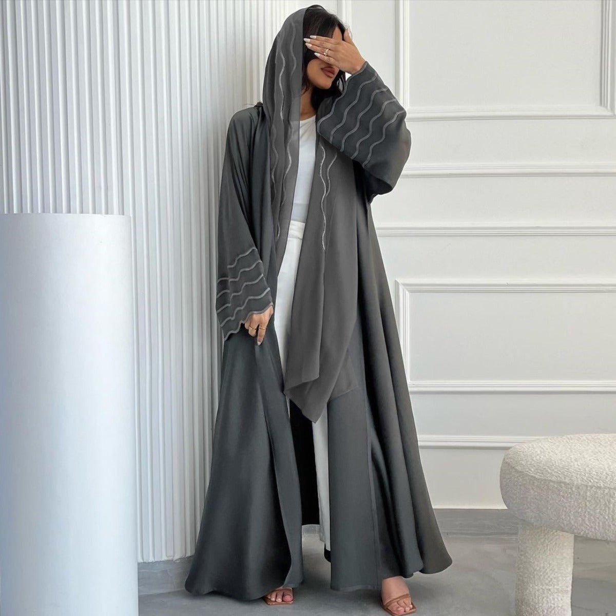 Elegant Embroidered Abaya with Matching Headscarves | Modern Modest Wear for Women(MOA216) - Mariam's Collection