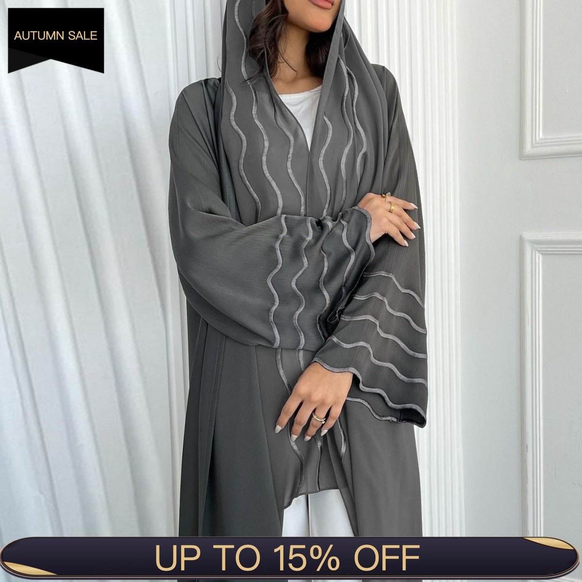 Elegant Embroidered Abaya with Matching Headscarves | Modern Modest Wear for Women(MOA227) - Mariam's Collection
