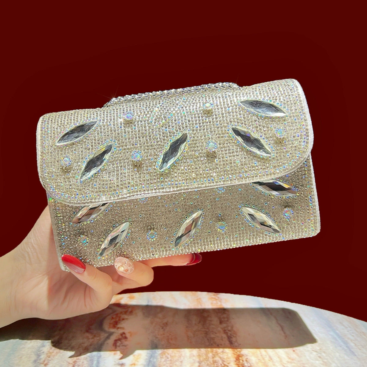 Faux Pearl Evening Clutch Bag – Vintage Beaded Crossbody Purse