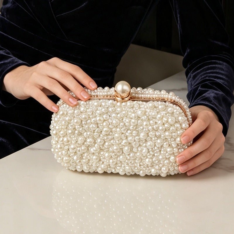 Faux Pearl Evening Clutch Bag – Vintage Beaded Clutch Purse