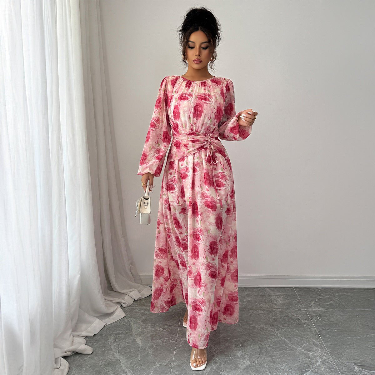 Elegant Floral Print Maxi Dress(MS265) - Mariam's Collection