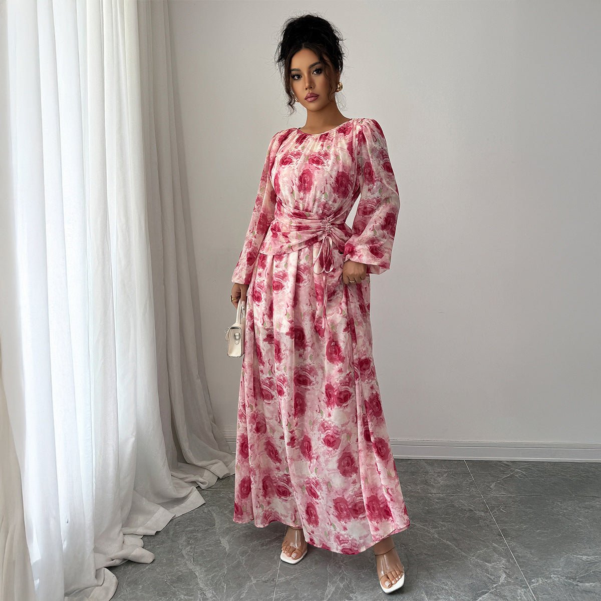 Elegant Floral Print Maxi Dress(MS265) - Mariam's Collection
