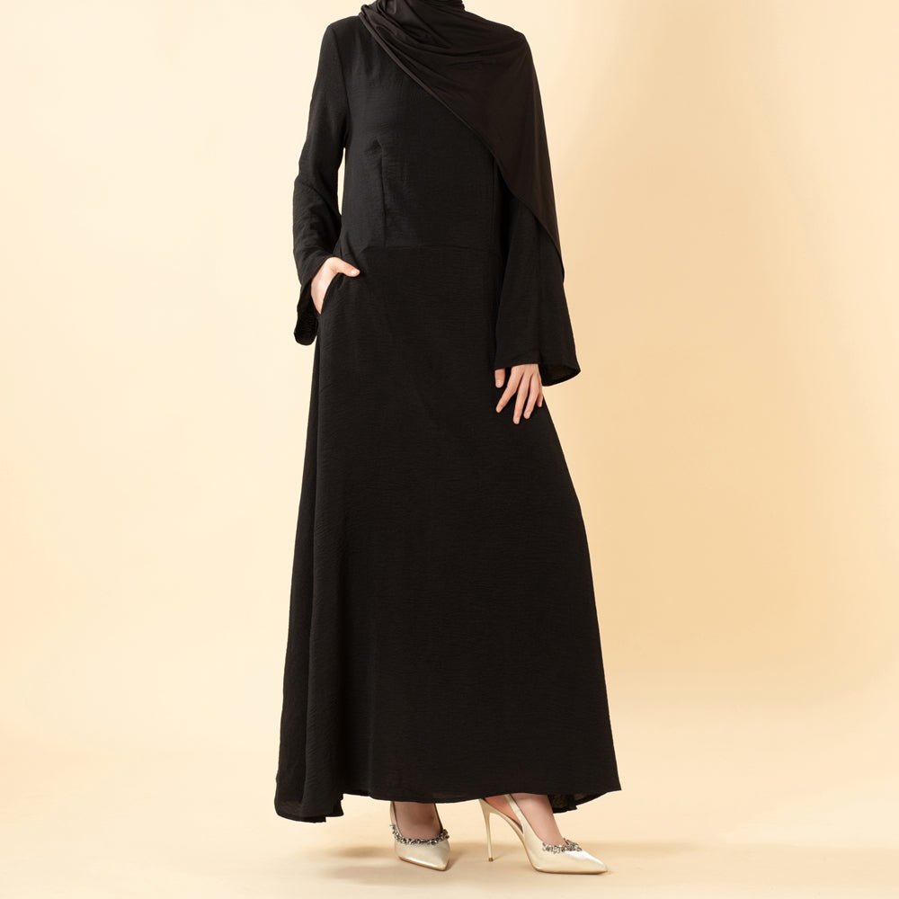 Elegant Flow Crepe Pocket Abaya Dress(MA432) - Mariam's Collection