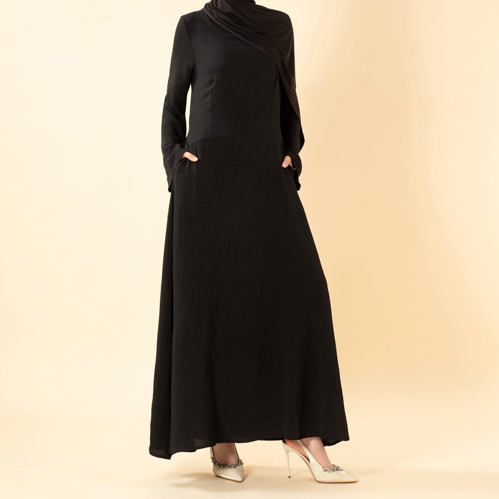 Elegant Flow Crepe Pocket Abaya Dress(MA432) - Mariam's Collection