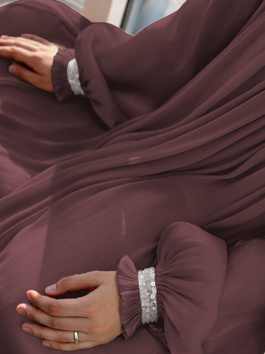 Elegant Glossy Flower Cuff Sequinned Abaya (MA140) - Mariam's Collection