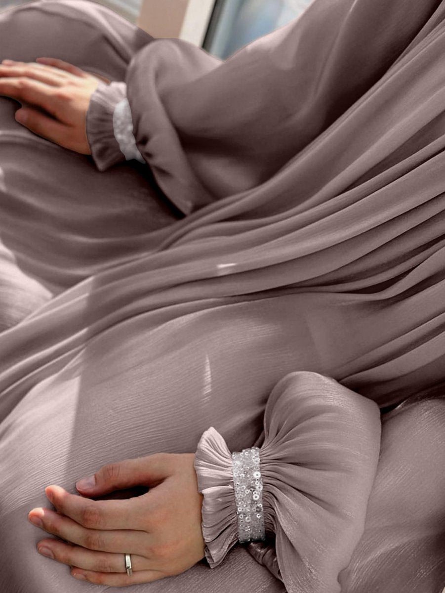 Elegant Glossy Flower Cuff Sequinned Abaya (MA140) - Mariam's Collection