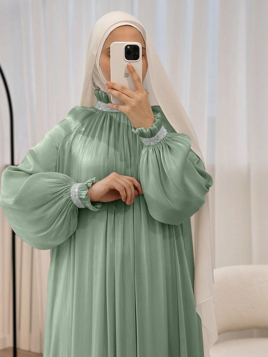 Elegant Glossy Flower Cuff Sequinned Abaya (MA140) - Mariam's Collection