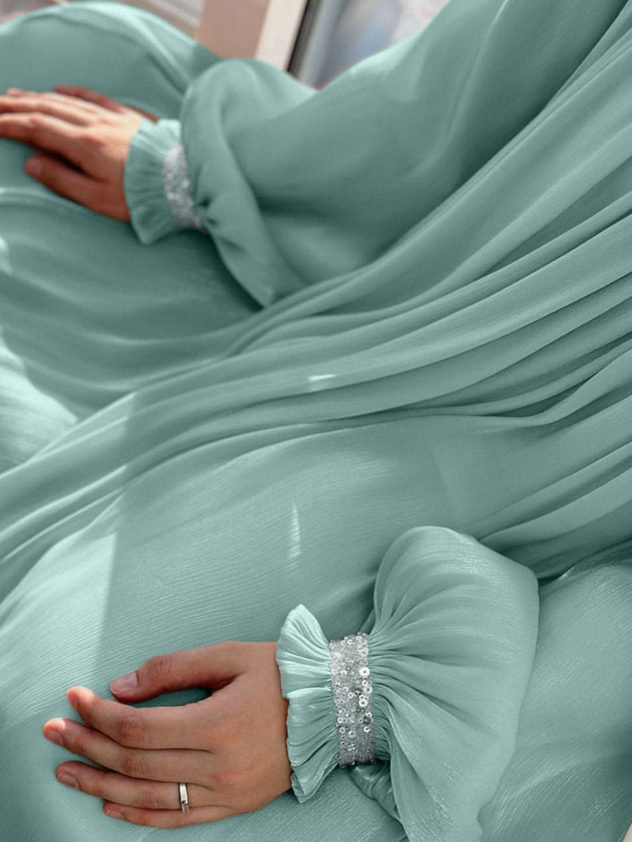 Elegant Glossy Flower Cuff Sequinned Abaya (MA140) - Mariam's Collection