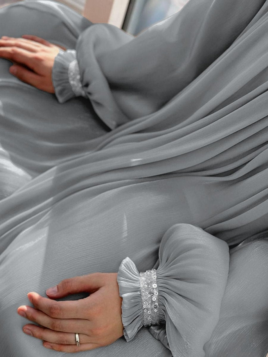 Elegant Glossy Flower Cuff Sequinned Abaya (MA140) - Mariam's Collection