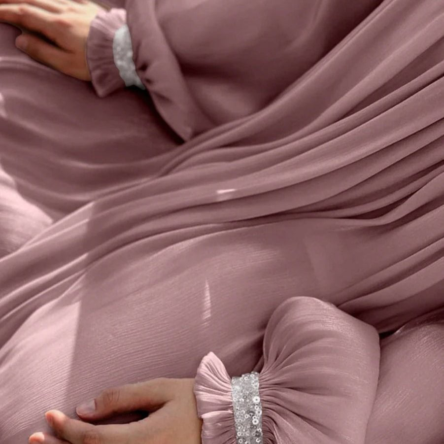 Elegant Glossy Flower Cuff Sequinned Abaya (MA140) - Mariam's Collection