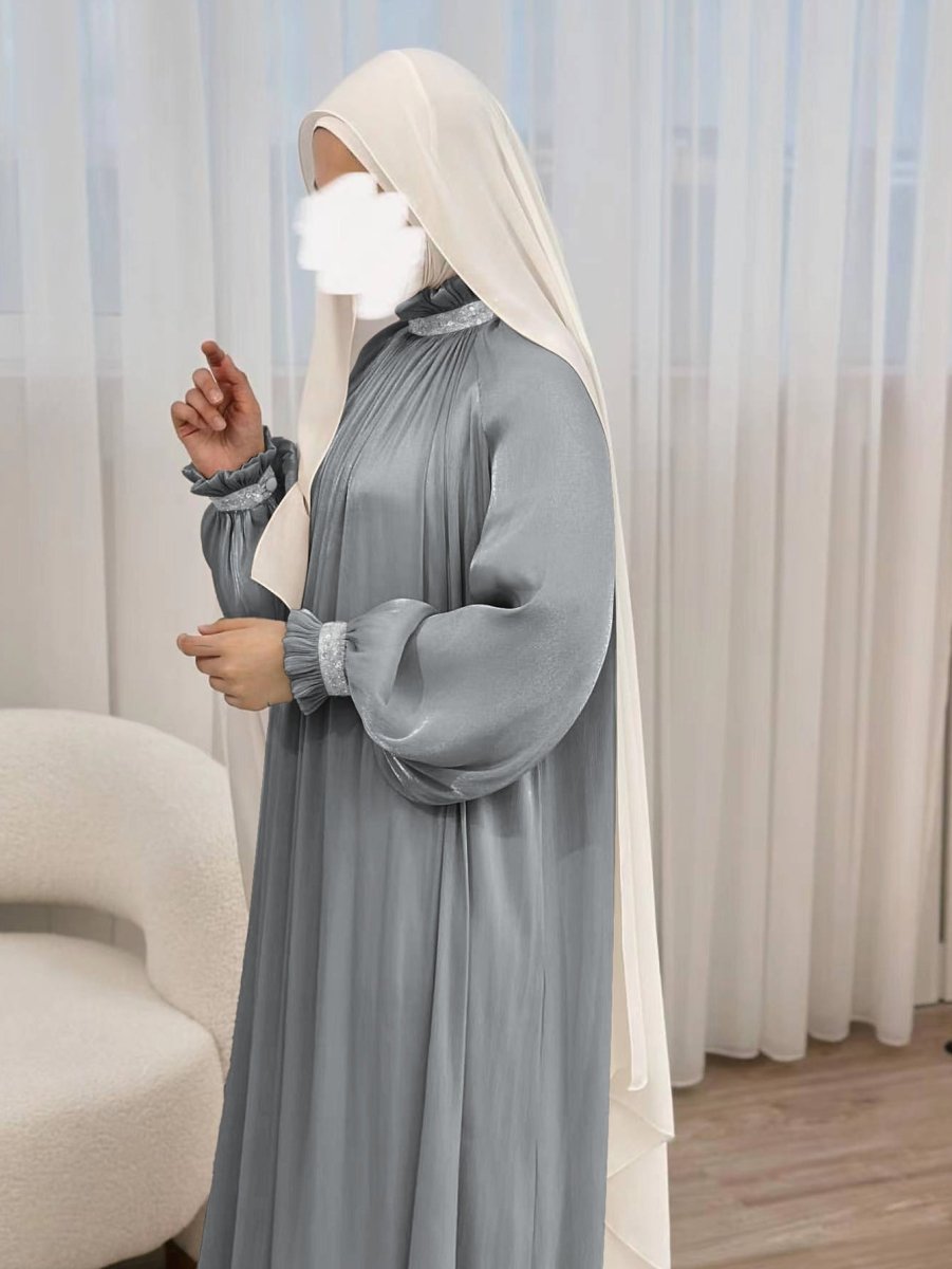 Elegant Glossy Flower Cuff Sequinned Abaya (MA140) - Mariam's Collection