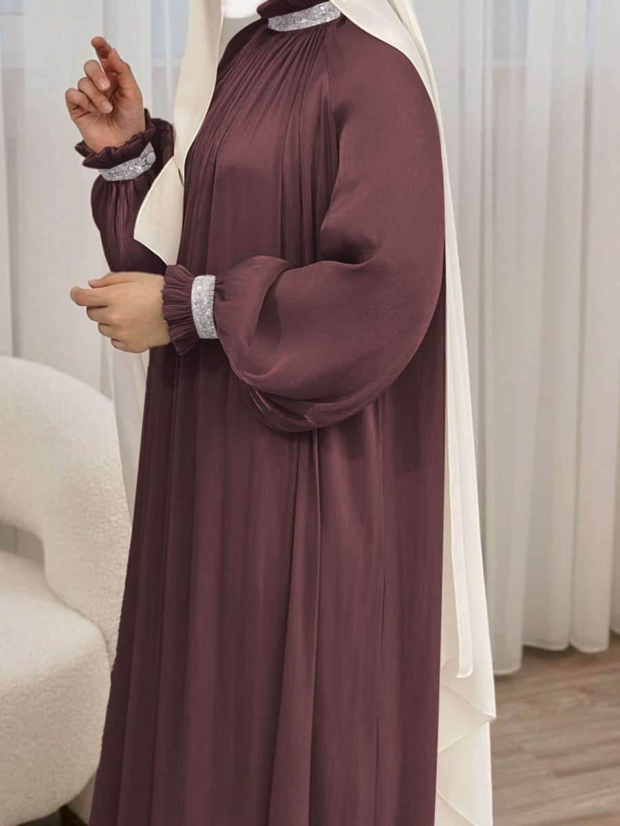 Elegant Glossy Flower Cuff Sequinned Abaya (MA140) - Mariam's Collection