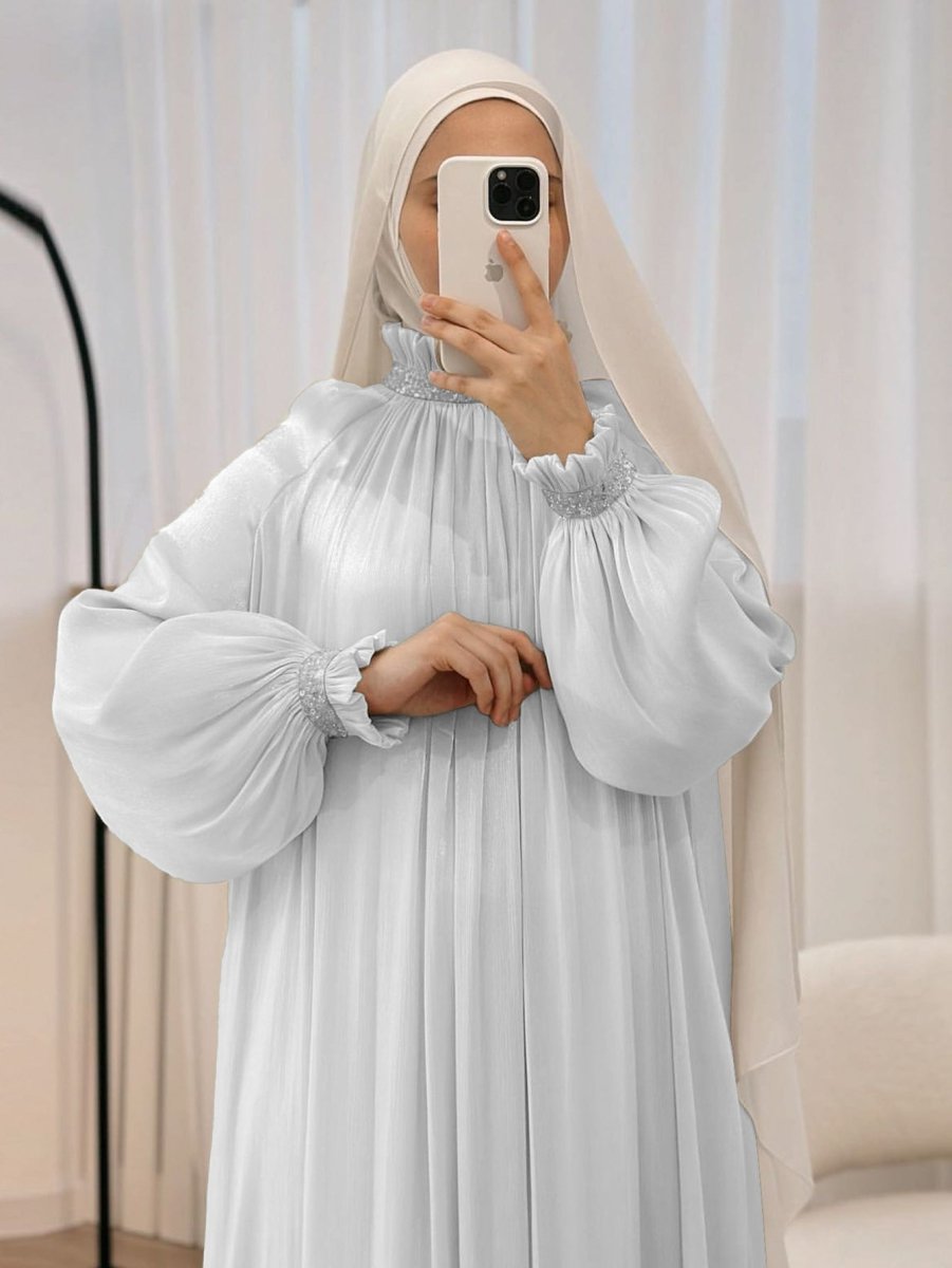 Elegant Glossy Flower Cuff Sequinned Abaya (MA140) - Mariam's Collection