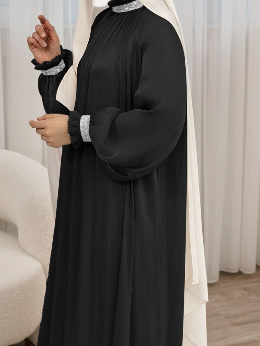 Elegant Glossy Flower Cuff Sequinned Abaya (MA140) - Mariam's Collection