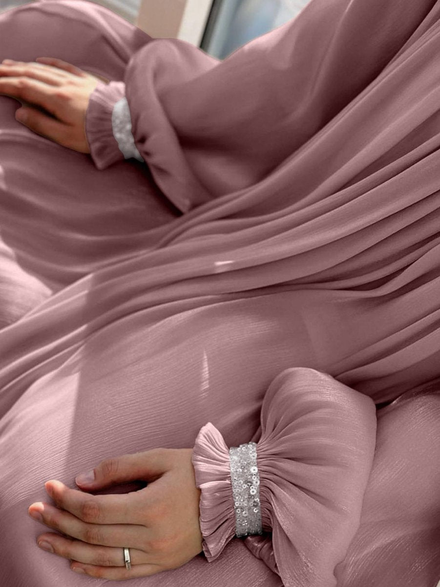 Elegant Glossy Flower Cuff Sequinned Abaya (MA140) - Mariam's Collection