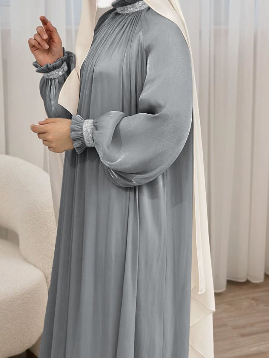 Elegant Glossy Flower Cuff Sequinned Abaya (MA140) - Mariam's Collection
