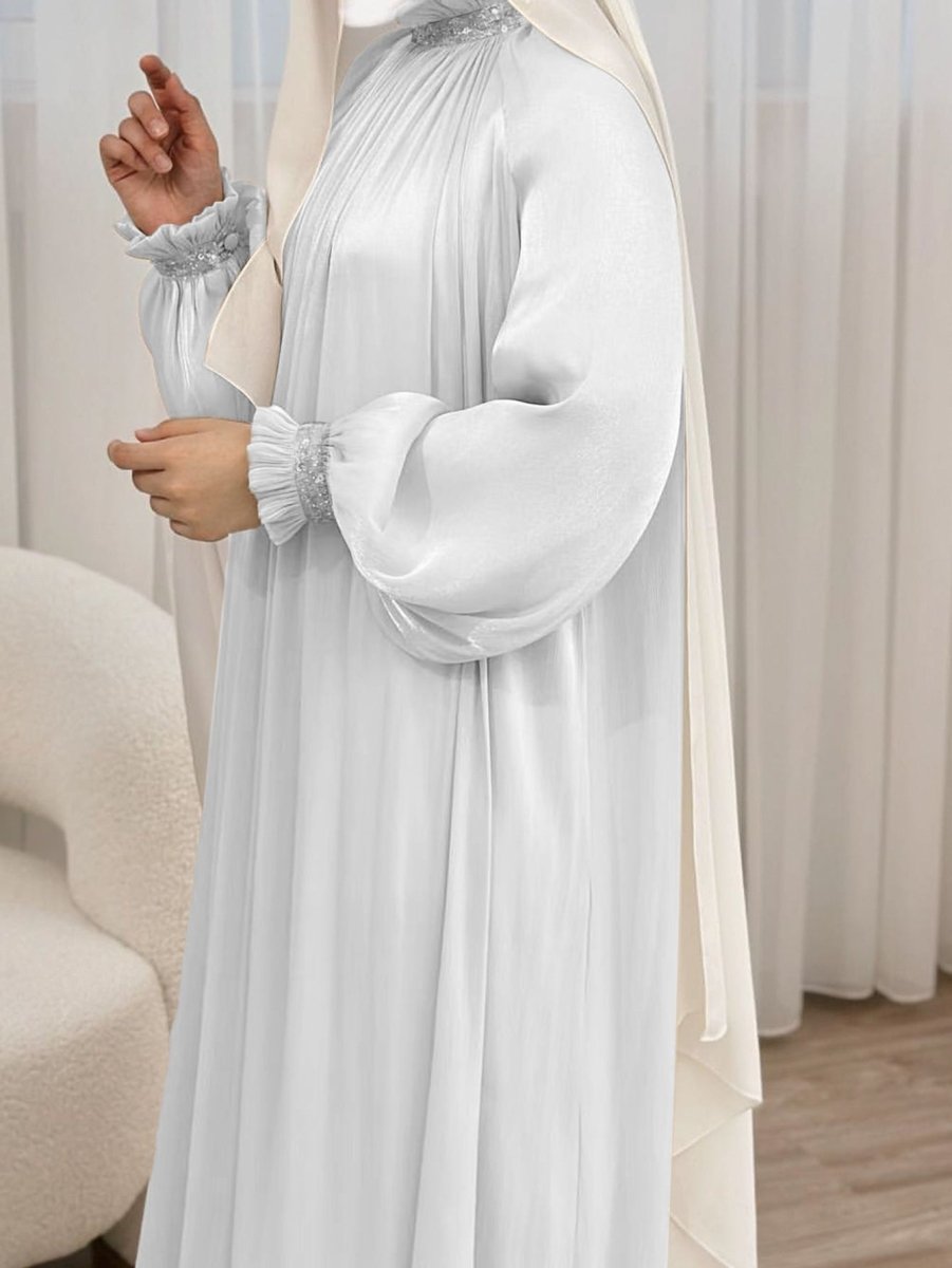 Elegant Glossy Flower Cuff Sequinned Abaya (MA140) - Mariam's Collection