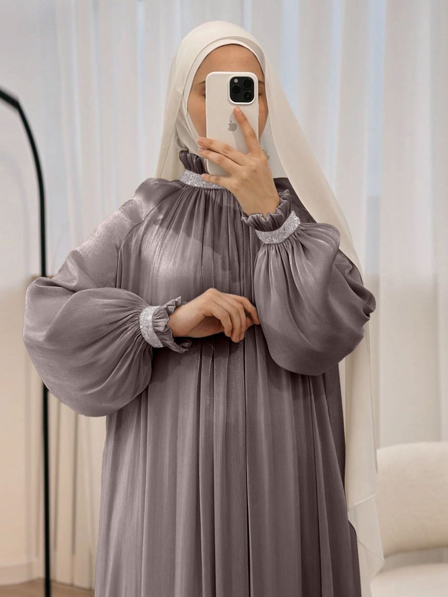 Elegant Glossy Flower Cuff Sequinned Abaya (MA140) - Mariam's Collection