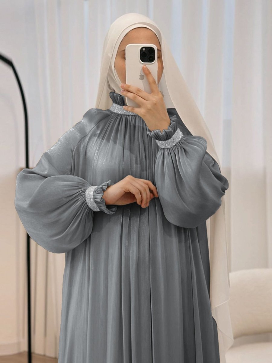 Elegant Glossy Flower Cuff Sequinned Abaya (MA140) - Mariam's Collection
