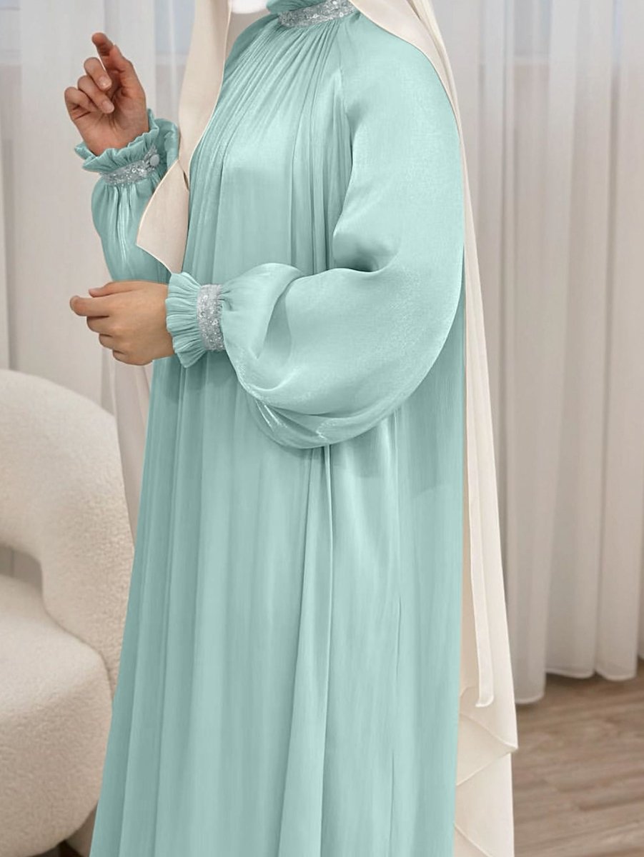 Elegant Glossy Flower Cuff Sequinned Abaya (MA140) - Mariam's Collection