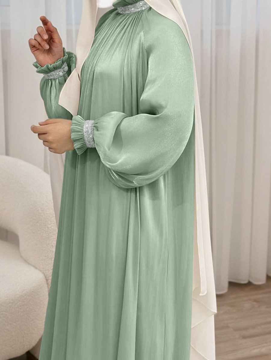 Elegant Glossy Flower Cuff Sequinned Abaya (MA140) - Mariam's Collection