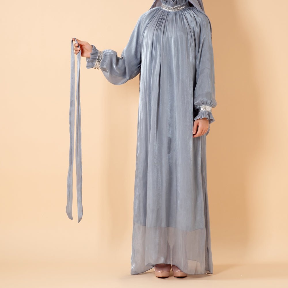 Elegant Glossy Flower Cuff Sequinned Abaya (MA140) - Mariam's Collection