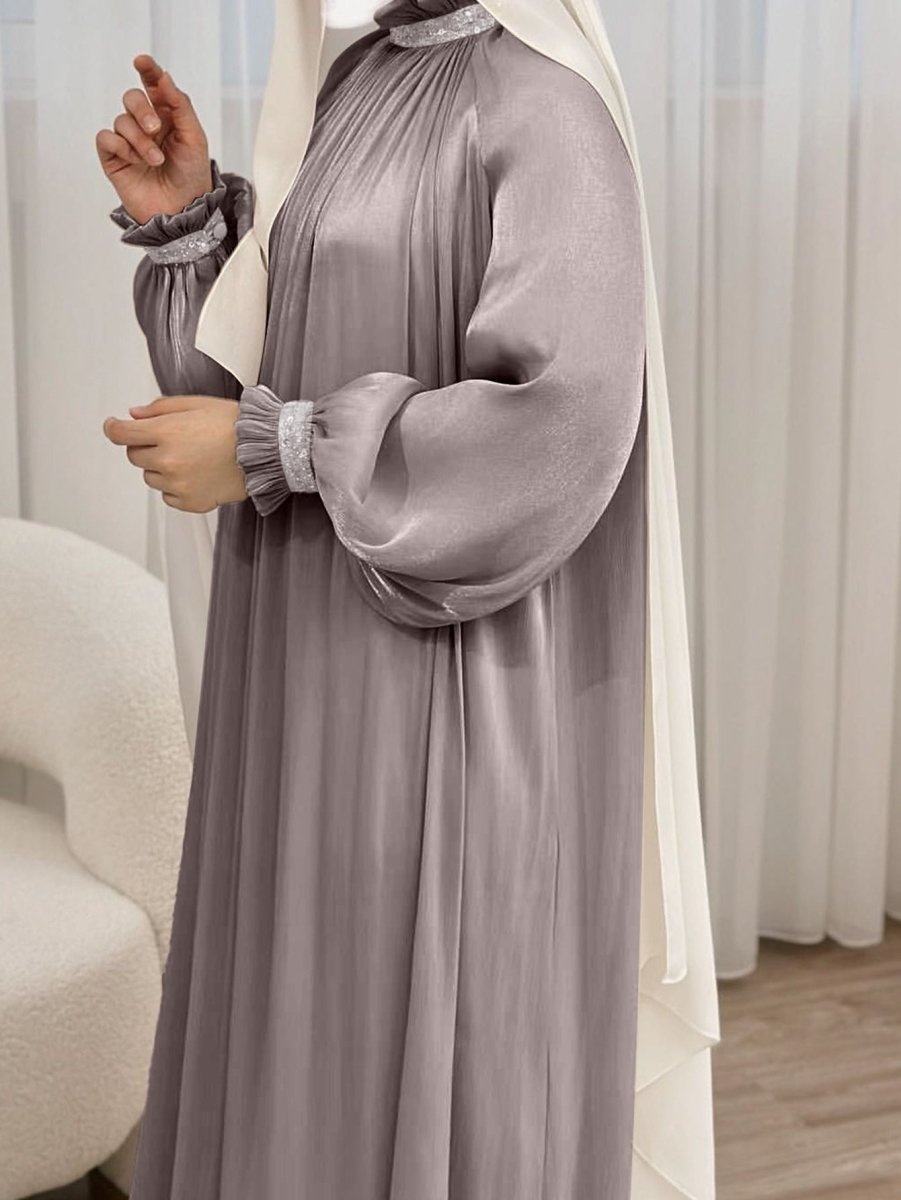 Elegant Glossy Flower Cuff Sequinned Abaya (MA140) - Mariam's Collection