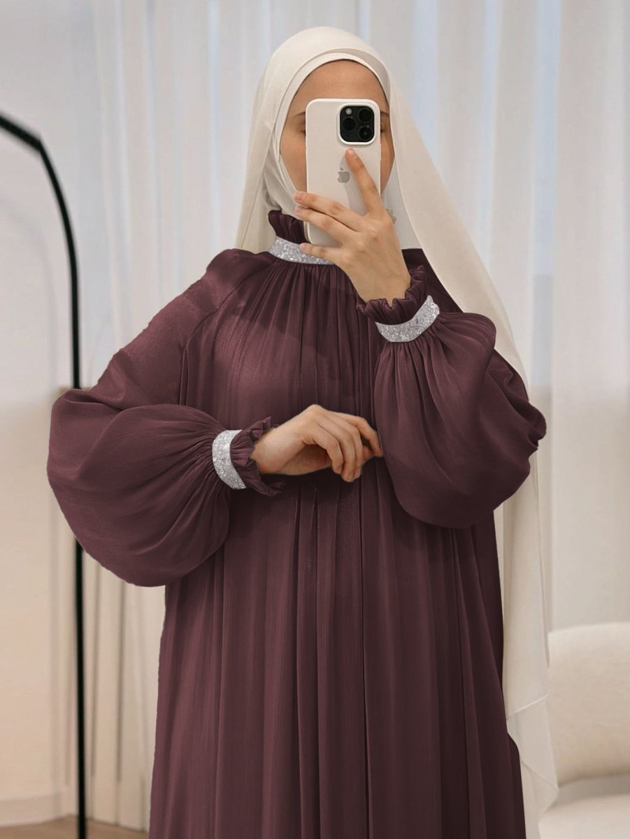 Elegant Glossy Flower Cuff Sequinned Abaya (MA140) - Mariam's Collection