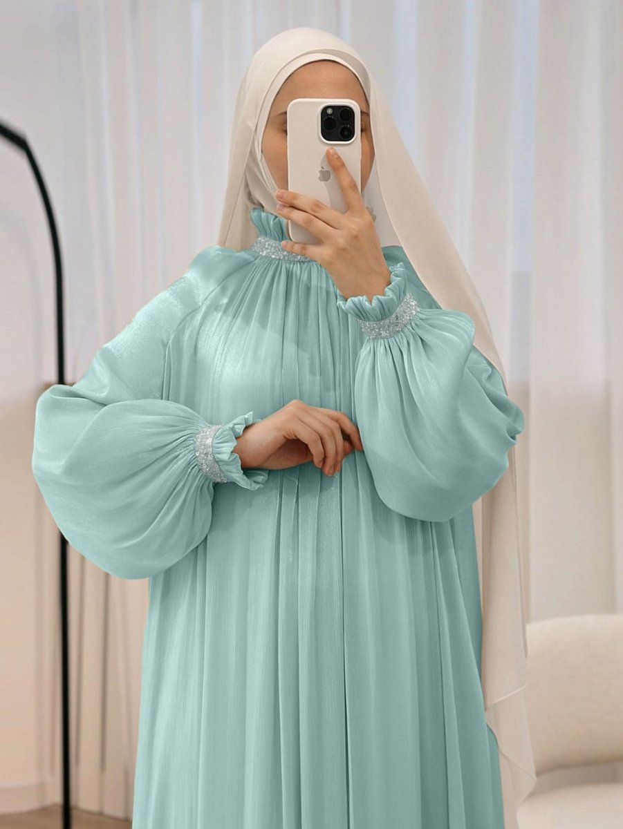 Elegant Glossy Flower Cuff Sequinned Abaya (MA140) - Mariam's Collection