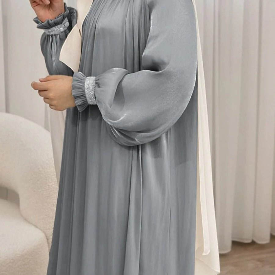 Elegant Glossy Flower Cuff Sequinned Abaya (MA140) - Mariam's Collection