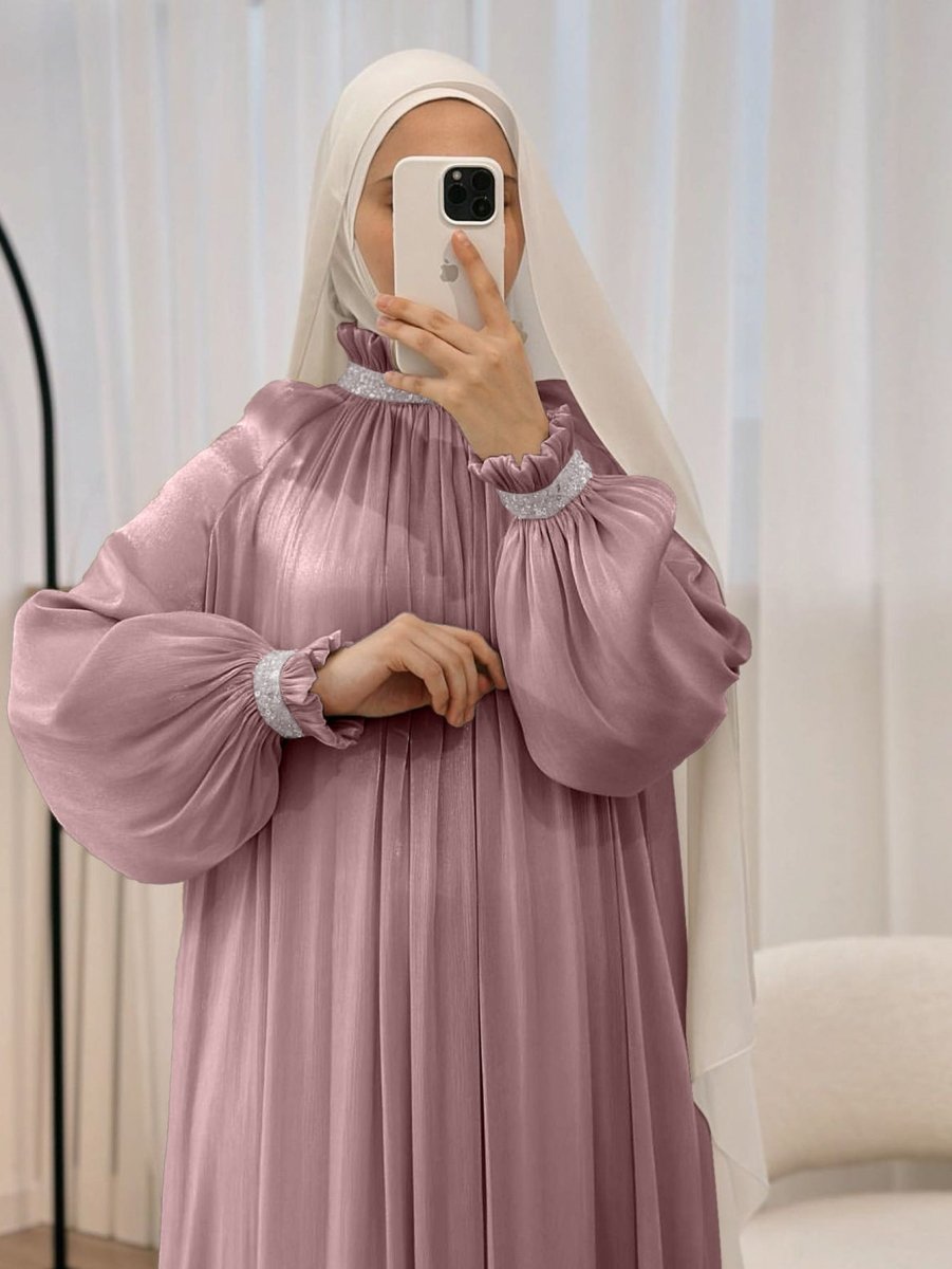Elegant Glossy Flower Cuff Sequinned Abaya (MA140) - Mariam's Collection