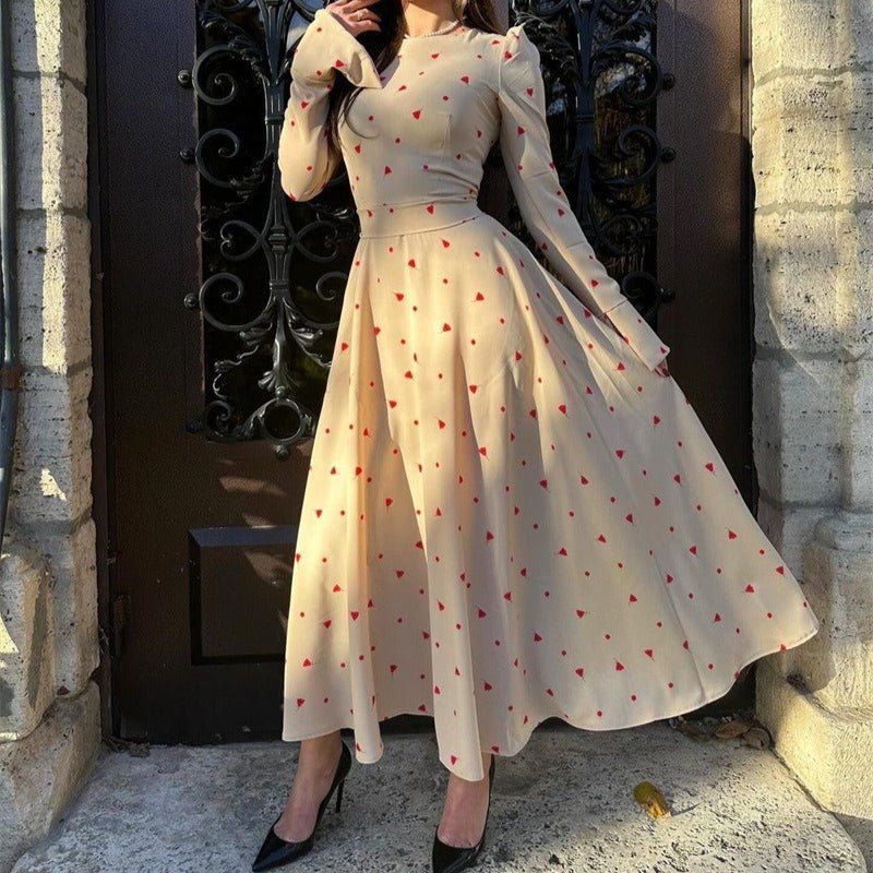 Elegant Heart Print High Waist Tie Midi Dress(MS267) - Mariam's Collection