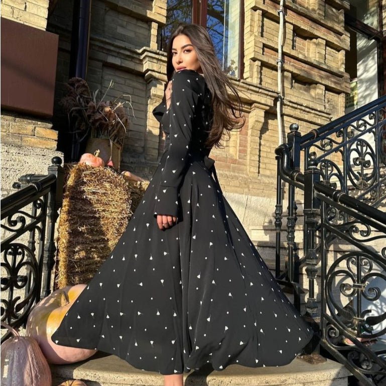 Elegant Heart Print High Waist Tie Midi Dress(MS267) - Mariam's Collection