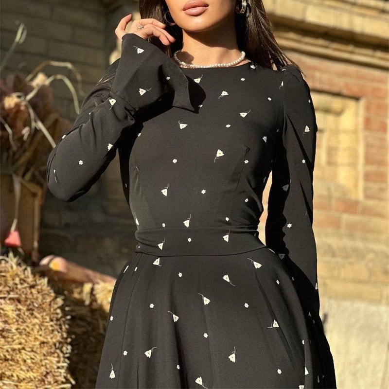Elegant Heart Print High Waist Tie Midi Dress(MS267) - Mariam's Collection