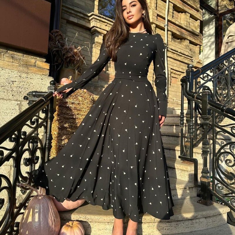 Elegant Heart Print High Waist Tie Midi Dress(MS267) - Mariam's Collection