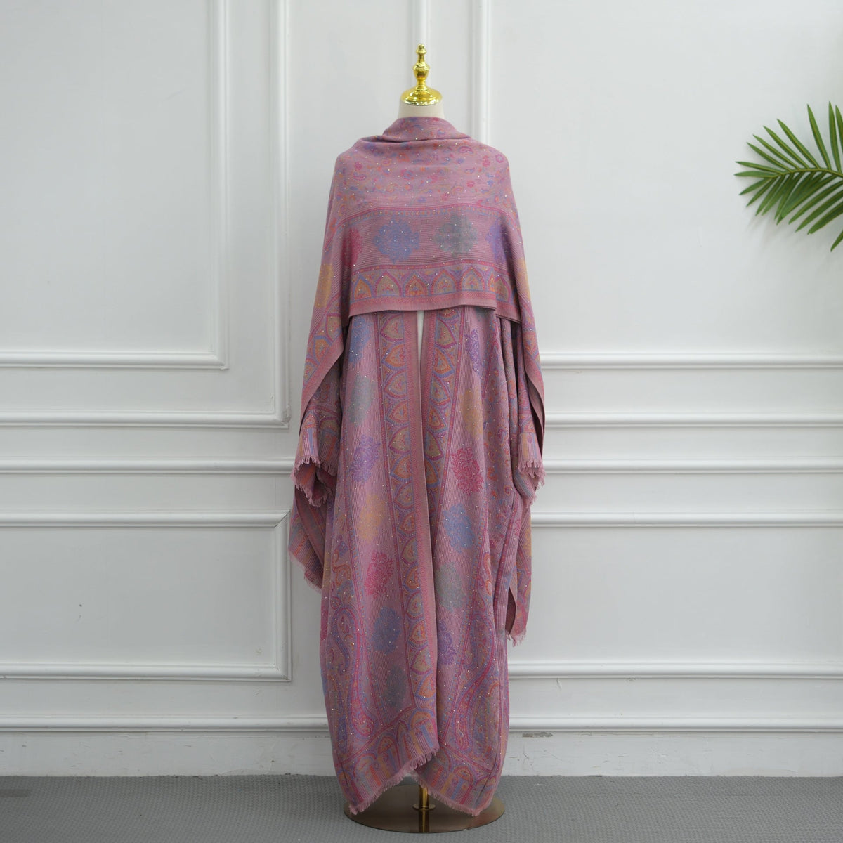 Elegant Jacquard Rhinestone Cardigan & Hijab 2-Piece Set(MOA349) - Mariam's Collection