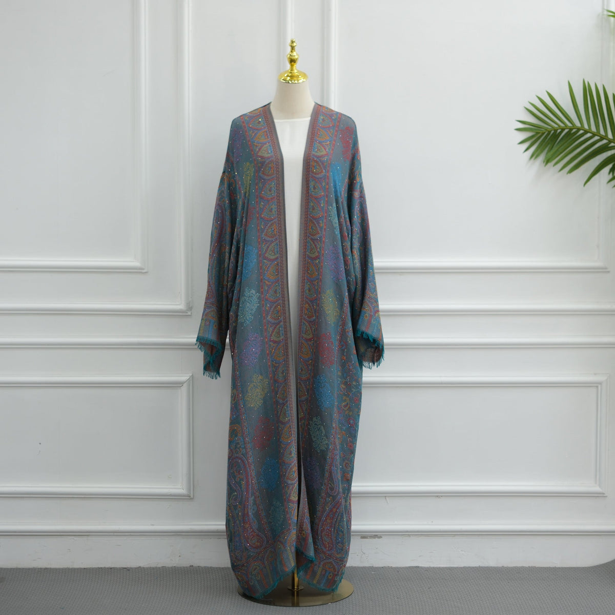 Elegant Jacquard Rhinestone Cardigan & Hijab 2-Piece Set(MOA349) - Mariam's Collection